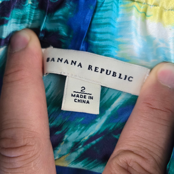 Banana Republic Blue Watercolor Silk High Waisted Knee Length Skirt Size 2 - Picture 4 of 7